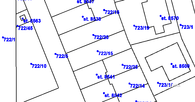 Parcela st. 722/15 v KÚ Kolín, Katastrální mapa