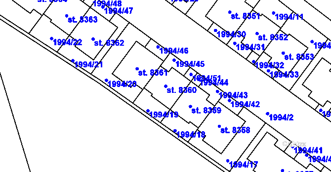 Parcela st. 8360 v KÚ Kolín, Katastrální mapa