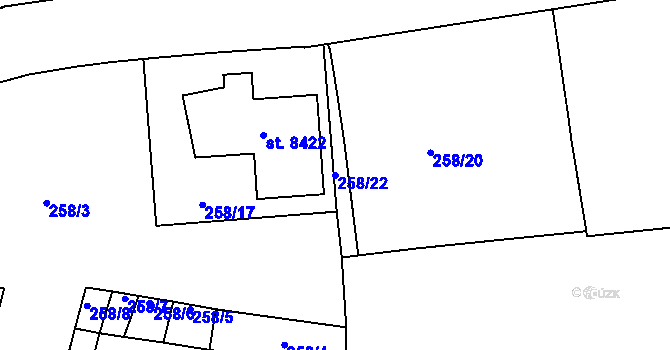 Parcela st. 258/22 v KÚ Kolín, Katastrální mapa
