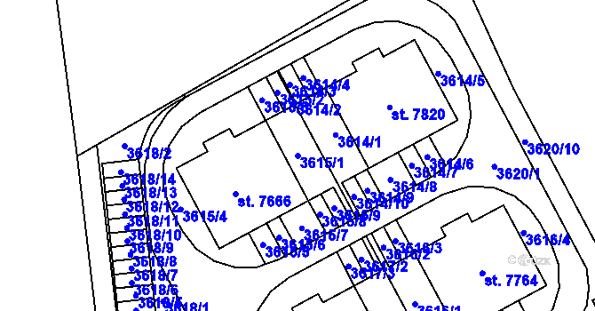Parcela st. 3615/1 v KÚ Kolín, Katastrální mapa