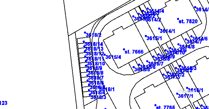 Parcela st. 3615/4 v KÚ Kolín, Katastrální mapa