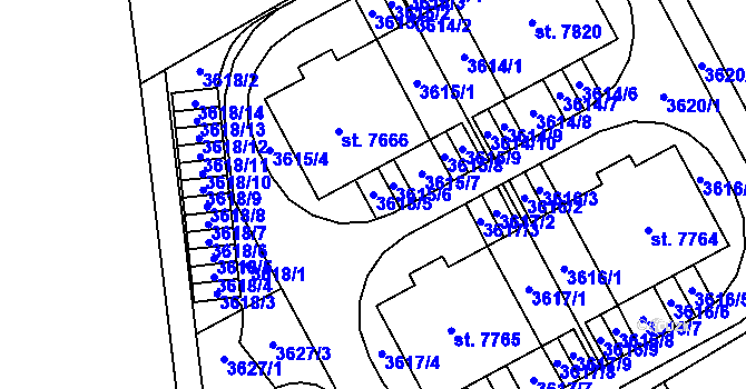 Parcela st. 3615/5 v KÚ Kolín, Katastrální mapa