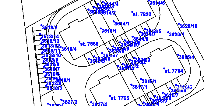 Parcela st. 3615/7 v KÚ Kolín, Katastrální mapa