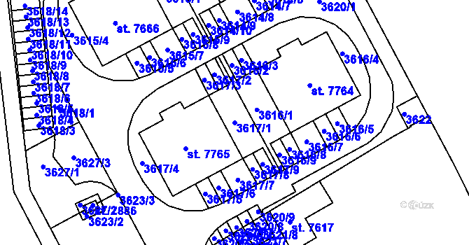 Parcela st. 3617/1 v KÚ Kolín, Katastrální mapa