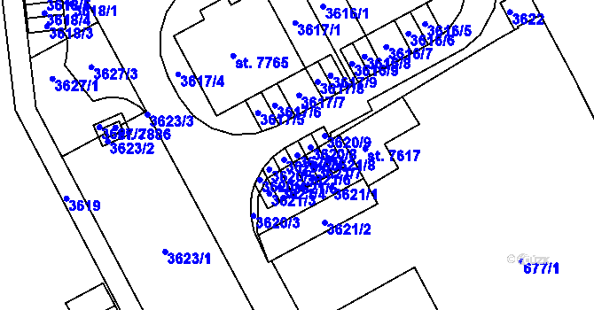 Parcela st. 3620/7 v KÚ Kolín, Katastrální mapa