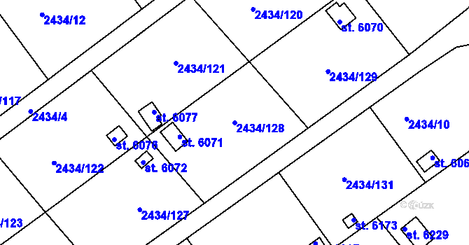 Parcela st. 2434/128 v KÚ Kolín, Katastrální mapa