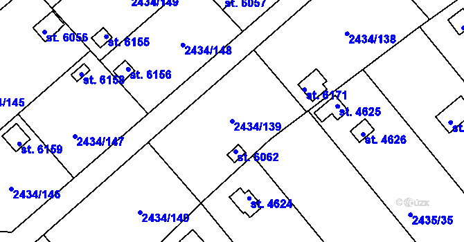 Parcela st. 2434/139 v KÚ Kolín, Katastrální mapa