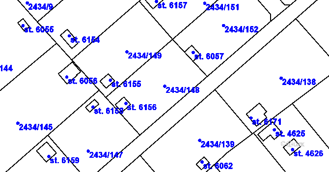 Parcela st. 2434/148 v KÚ Kolín, Katastrální mapa