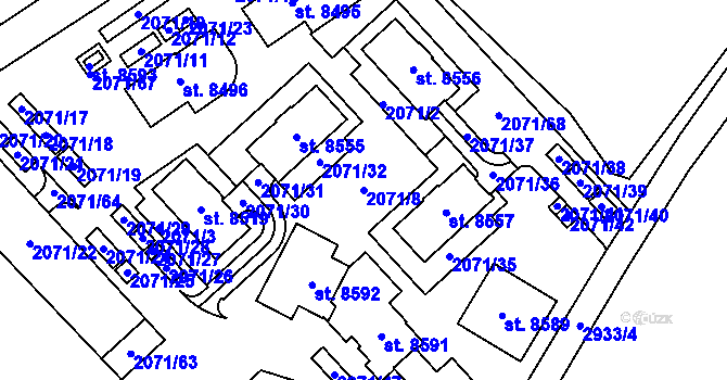 Parcela st. 2071/8 v KÚ Kolín, Katastrální mapa