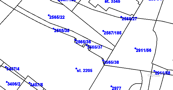 Parcela st. 2565/37 v KÚ Kolín, Katastrální mapa