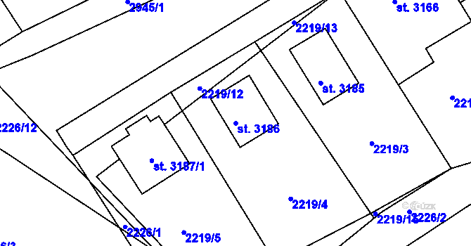 Parcela st. 3186 v KÚ Štítary u Kolína, Katastrální mapa