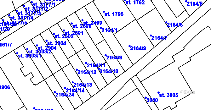 Parcela st. 2164/9 v KÚ Štítary u Kolína, Katastrální mapa
