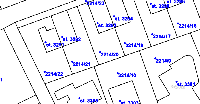 Parcela st. 2214/20 v KÚ Štítary u Kolína, Katastrální mapa