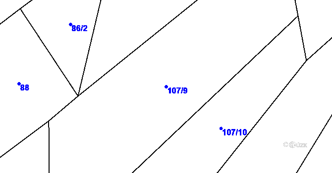 Parcela st. 107/9 v KÚ Buršice, Katastrální mapa