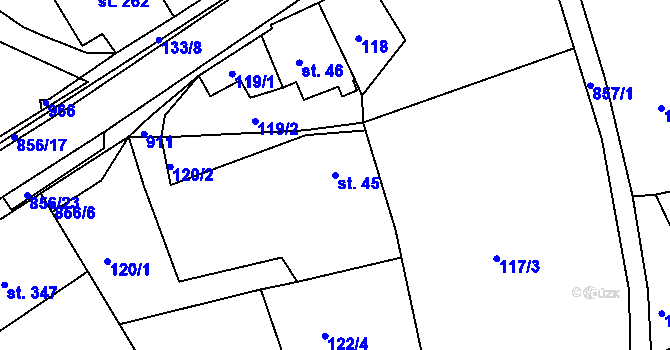 Parcela st. 45 v KÚ Kolinec, Katastrální mapa