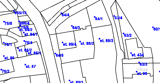 Parcela st. 89/2 v KÚ Kolinec, Katastrální mapa