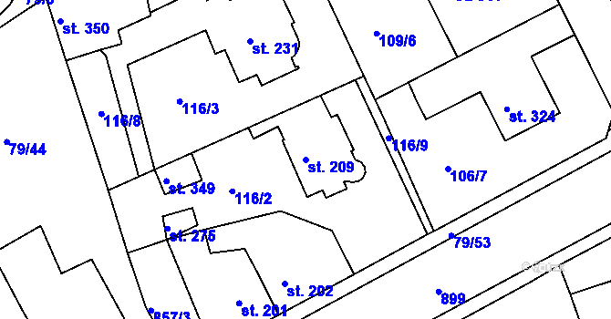 Parcela st. 209 v KÚ Kolinec, Katastrální mapa
