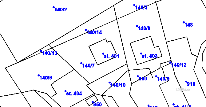 Parcela st. 401 v KÚ Kolinec, Katastrální mapa