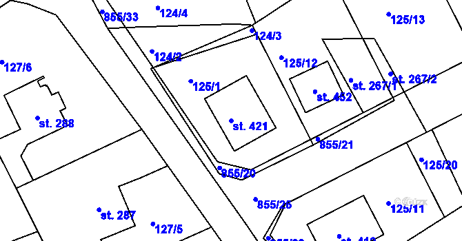 Parcela st. 421 v KÚ Kolinec, Katastrální mapa