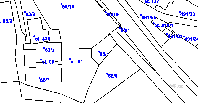 Parcela st. 65/1 v KÚ Kolinec, Katastrální mapa