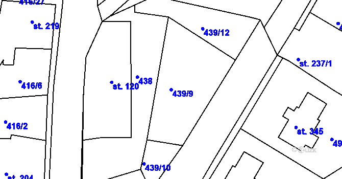 Parcela st. 439/9 v KÚ Kolinec, Katastrální mapa