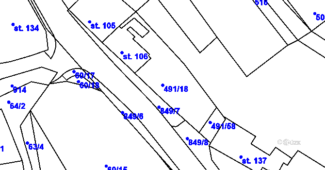 Parcela st. 491/18 v KÚ Kolinec, Katastrální mapa