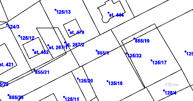 Parcela st. 855/1 v KÚ Kolinec, Katastrální mapa