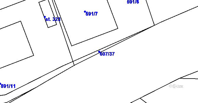 Parcela st. 607/37 v KÚ Kolinec, Katastrální mapa