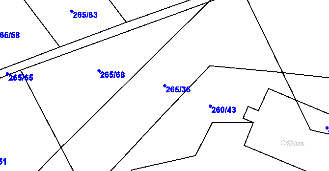 Parcela st. 265/36 v KÚ Kolinec, Katastrální mapa