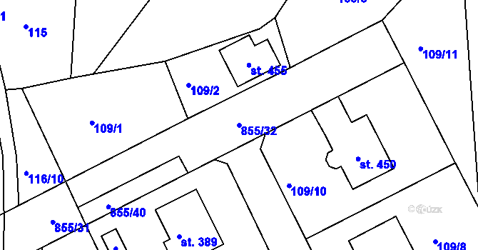 Parcela st. 855/32 v KÚ Kolinec, Katastrální mapa