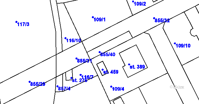 Parcela st. 855/40 v KÚ Kolinec, Katastrální mapa
