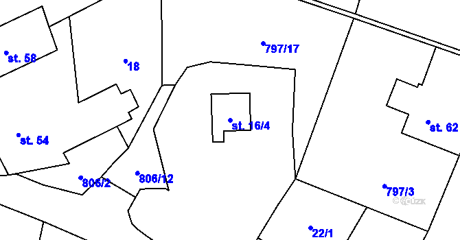 Parcela st. 16/4 v KÚ Ujčín, Katastrální mapa
