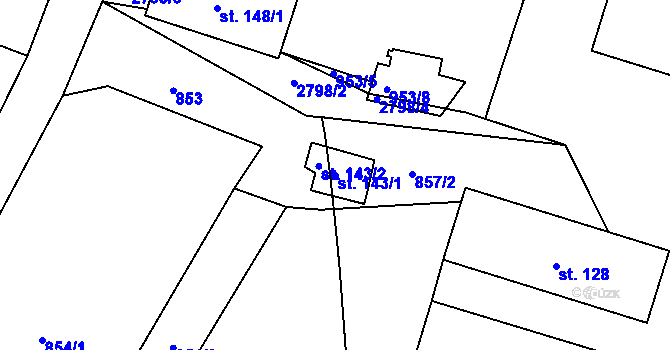 Parcela st. 143/1 v KÚ Kolný, Katastrální mapa