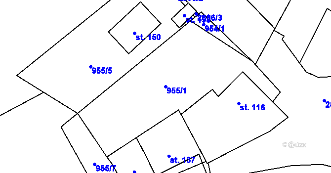 Parcela st. 955/1 v KÚ Kolný, Katastrální mapa