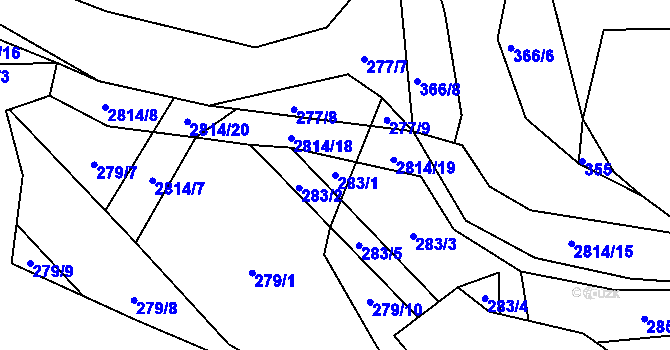 Parcela st. 283/1 v KÚ Lhotice u Českých Budějovic, Katastrální mapa
