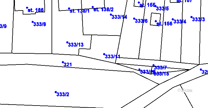 Parcela st. 333/11 v KÚ Lhotice u Českých Budějovic, Katastrální mapa