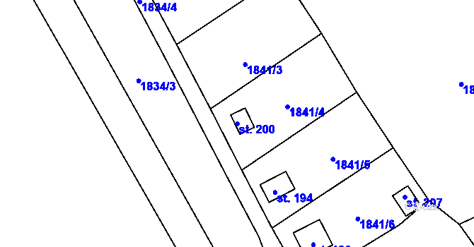 Parcela st. 200 v KÚ Velechvín, Katastrální mapa