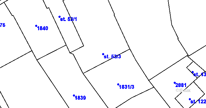 Parcela st. 53/3 v KÚ Velechvín, Katastrální mapa