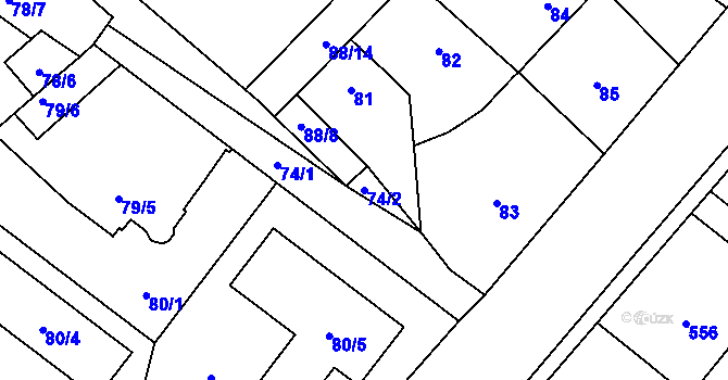 Parcela st. 74/2 v KÚ Koloděje, Katastrální mapa