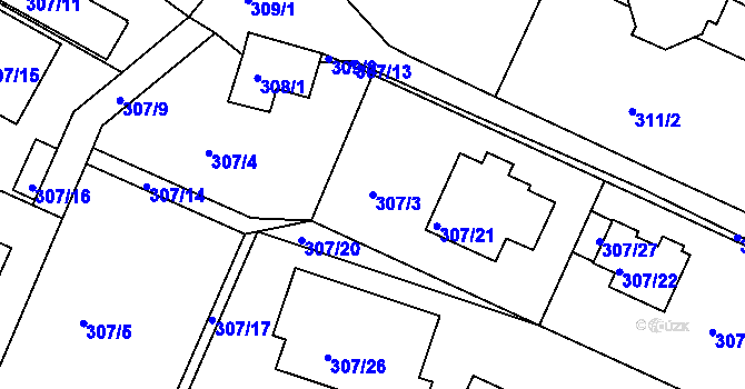 Parcela st. 307/3 v KÚ Koloděje, Katastrální mapa