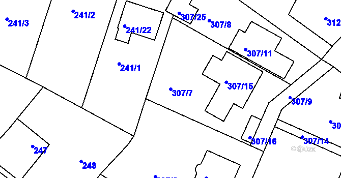 Parcela st. 307/7 v KÚ Koloděje, Katastrální mapa