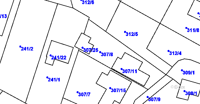 Parcela st. 307/8 v KÚ Koloděje, Katastrální mapa
