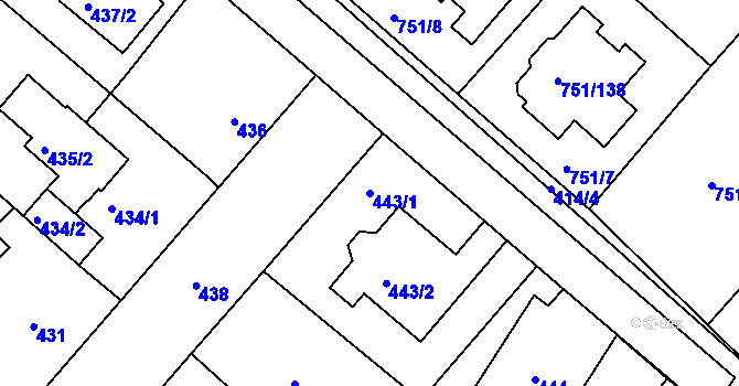 Parcela st. 443/1 v KÚ Koloděje, Katastrální mapa