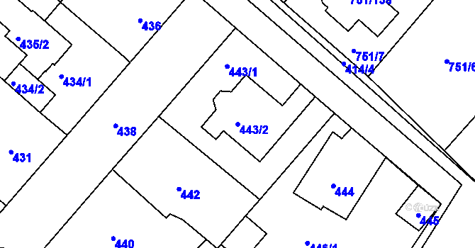 Parcela st. 443/2 v KÚ Koloděje, Katastrální mapa
