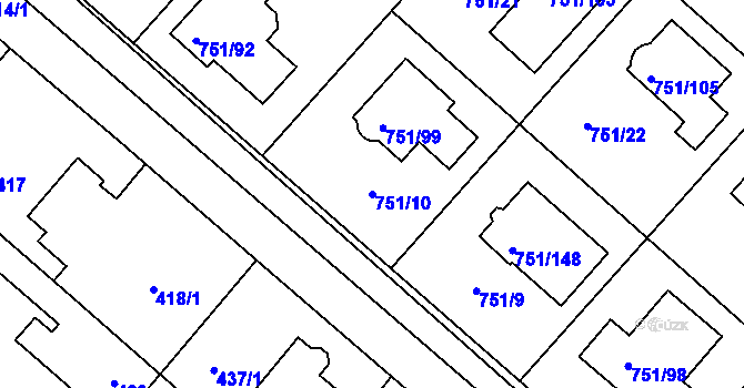 Parcela st. 751/10 v KÚ Koloděje, Katastrální mapa