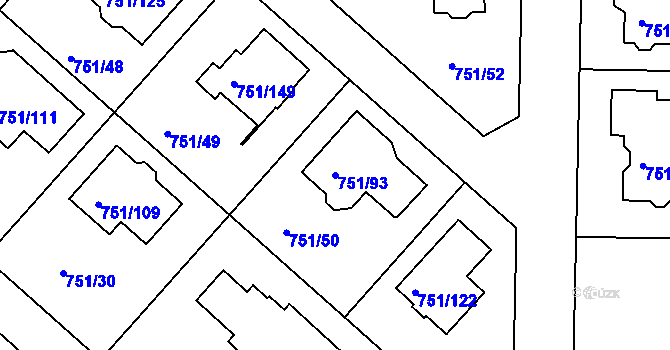 Parcela st. 751/93 v KÚ Koloděje, Katastrální mapa