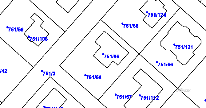 Parcela st. 751/96 v KÚ Koloděje, Katastrální mapa