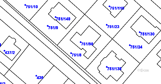 Parcela st. 751/98 v KÚ Koloděje, Katastrální mapa