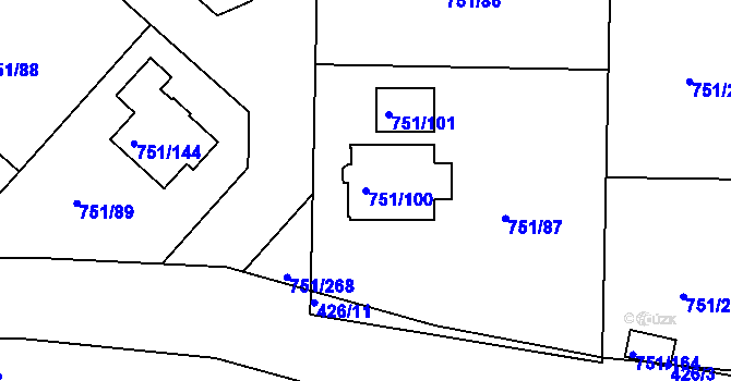 Parcela st. 751/100 v KÚ Koloděje, Katastrální mapa