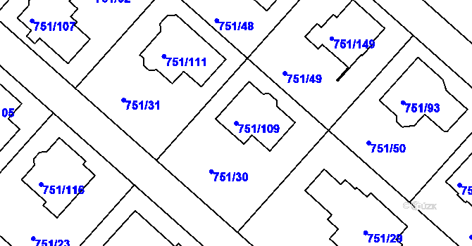 Parcela st. 751/109 v KÚ Koloděje, Katastrální mapa